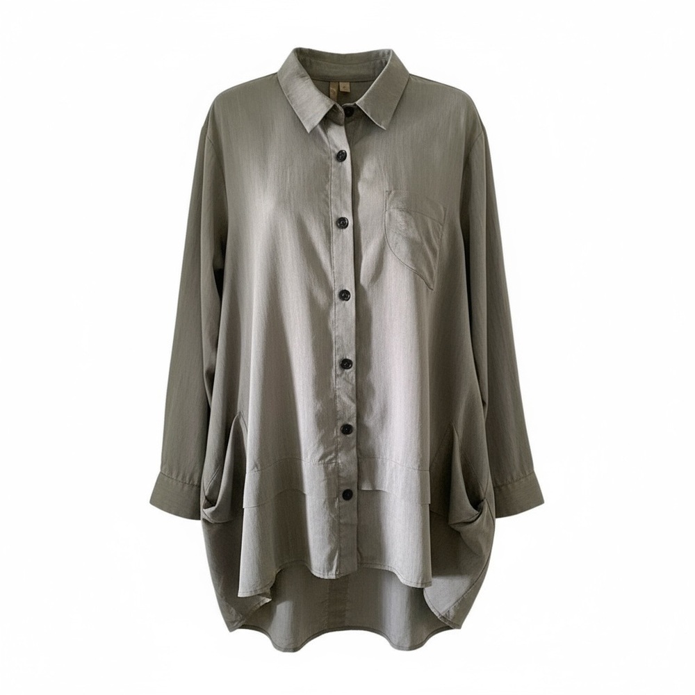 Comfy U.S.A. Handkerchief
Hem  Gray Button Back Shirt Size S